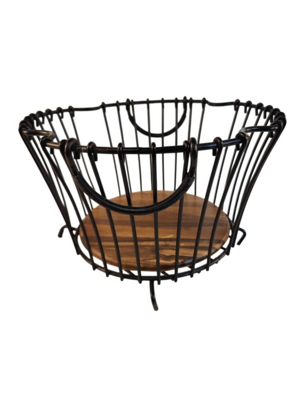 Black Wire Basket With Removable Wood Base Rustic Modern Storage Decor